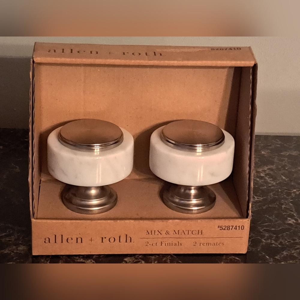 Allen + Roth Finials Brucked Nickel & Marble Fits 1" Diameter Rods